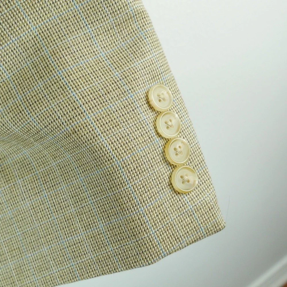 Lauren Ralph Lauren 46S Jacket Silk Wool Blend Tan Glen Plaid Sport Coat Blazer